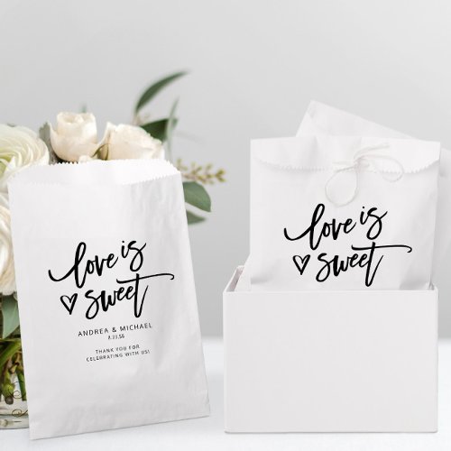Love is Sweet Modern Fun Wedding Heart Handwriting Favor Bag