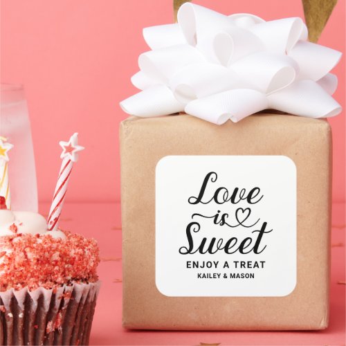 Love is Sweet Modern Heart Script Wedding Square Sticker