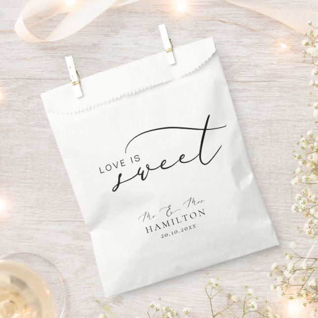 Love is sweet Modern Minimal Calligraphy Wedding  Favor Bag (Clipped)