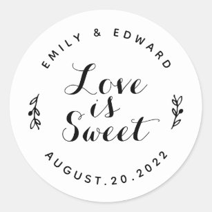 Love is Sweet Stickers, Wedding Favor Stickers, Greenery Wedding Stickers,  Bridal Shower Favors, Pack of 50, 2 Inch Circle Wedding Favor Gift Labels