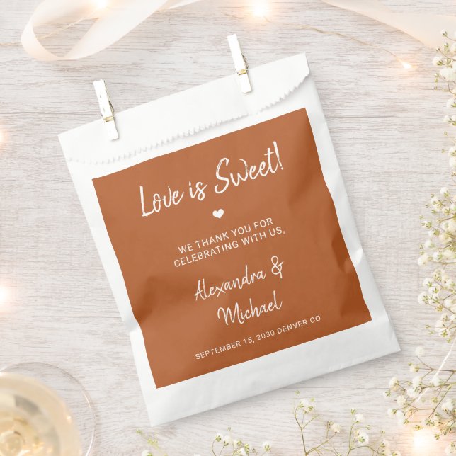 Love is sweet modern terracotta wedding favor bag (Clipped)