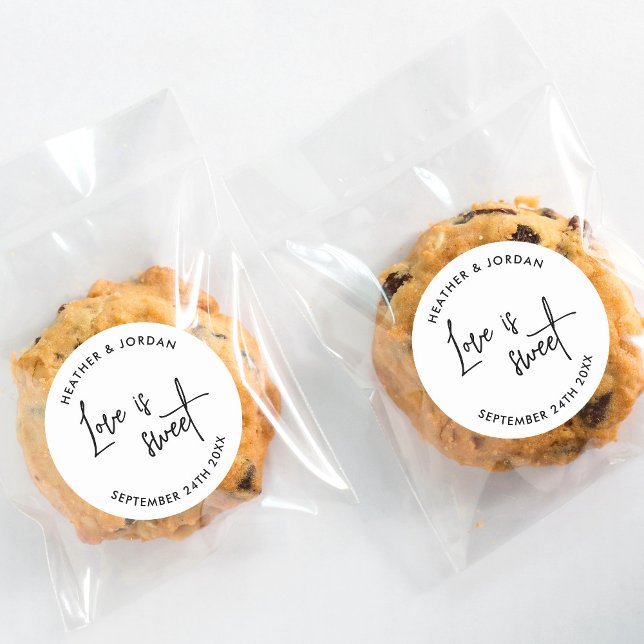 Love Is Sweet Modern Wedding Favor  Classic Round Sticker (Creator Uploaded)