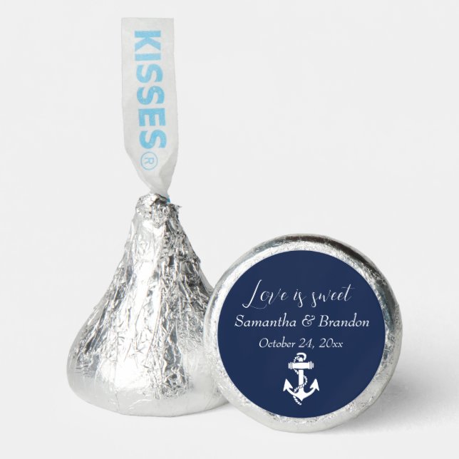 Love is Sweet Navy Blue Anchor Nautical Beach Hershey®'s Kisses® (Front)