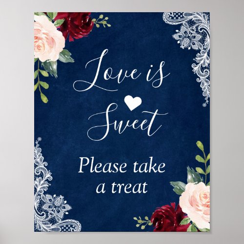 Love is Sweet Navy Blue Blush Floral Lace Poster