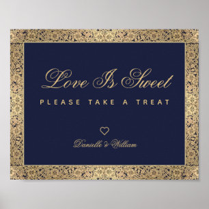Love Is Sweet Navy Blue Gold Roses Wedding Sign