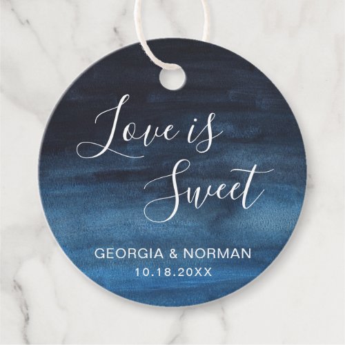 Love Is Sweet Navy Blue Watercolor Wedding Favor Tags