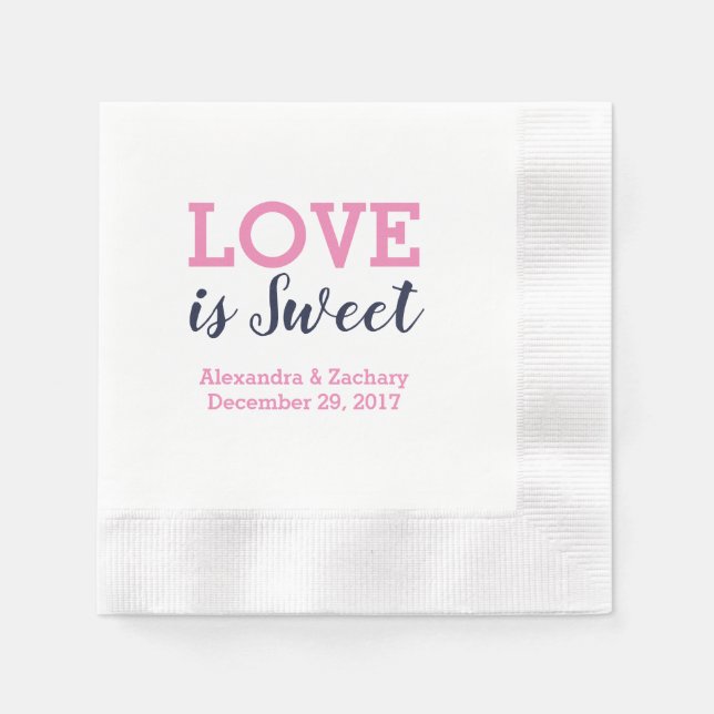 Love Is Sweet Navy Blue Wedding Engagement Party Napkins (Front)