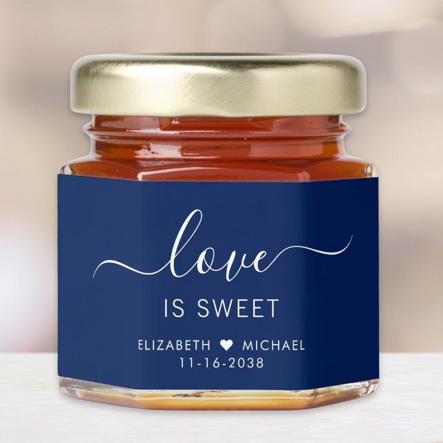 Love Is Sweet Navy Blue Wedding Honey Jar Favors (Creator Uploaded)