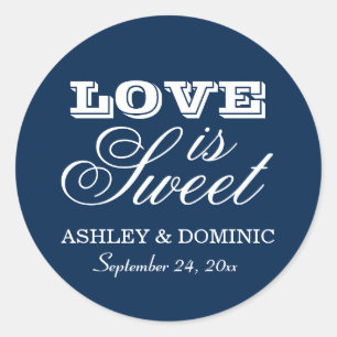 Love is Sweet Navy Blue Wedding Monogram Classic Round Sticker