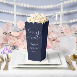 Love Is Sweet Navy Blue Wedding Popcorn Favor Boxes