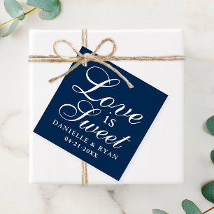 Love is Sweet Navy Script Monogram Wedding Favor Tags