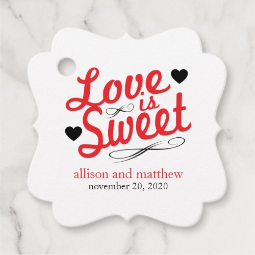 Love Is Sweet Old Fashioined Red  Black Favor Tags