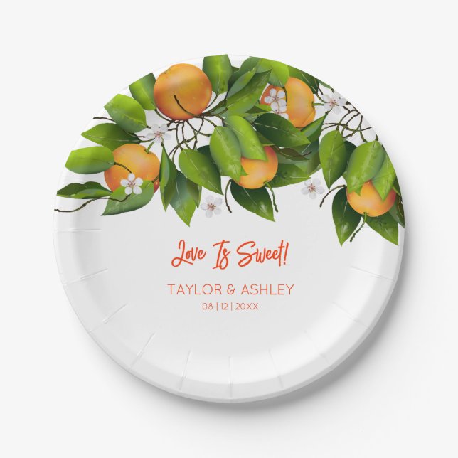 Love Is Sweet Orange Citrus Fruit Paper Plates (Front)