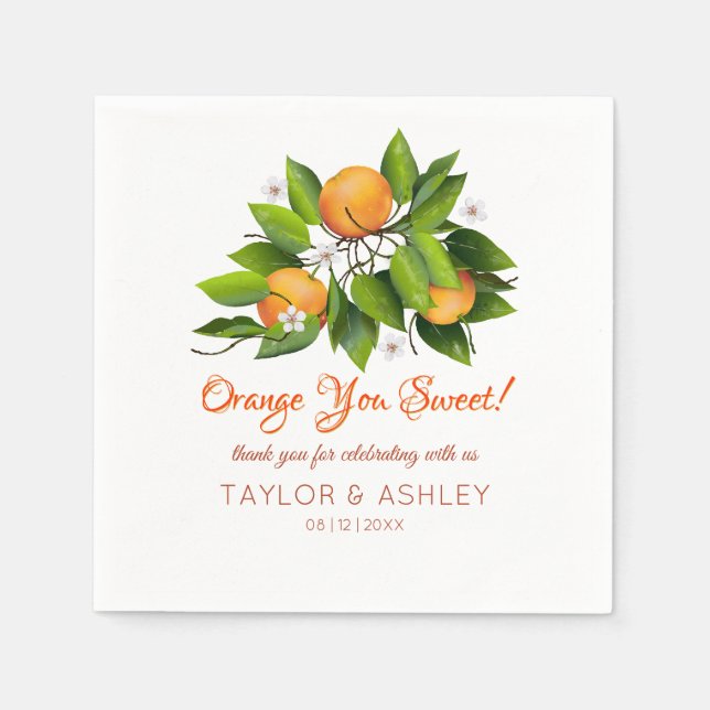 Love Is Sweet Orange Citrus Fruit | Wedding Napkins (Front)