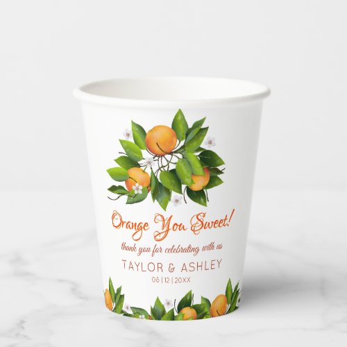 Love Is Sweet Orange Citrus Fruit Wedding Paper Cups