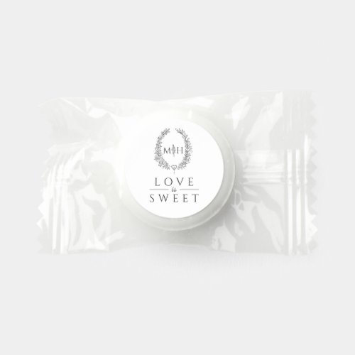 Love is sweet oval wreath white dark gray wedding life saver mints