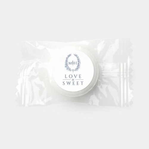 Love is sweet oval wreath white navy wedding  life saver mints