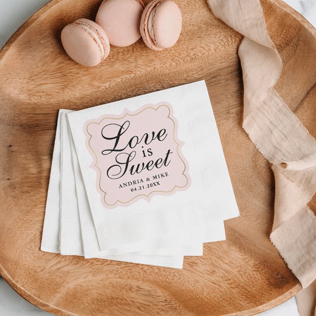Love is Sweet Pale Pink Gold Wedding Monogram Napkins (Creator Uploaded)