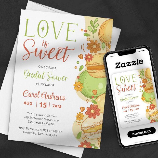 Love is Sweet Pastel Macaron Floral Bridal Shower Invitation (Creator Uploaded)