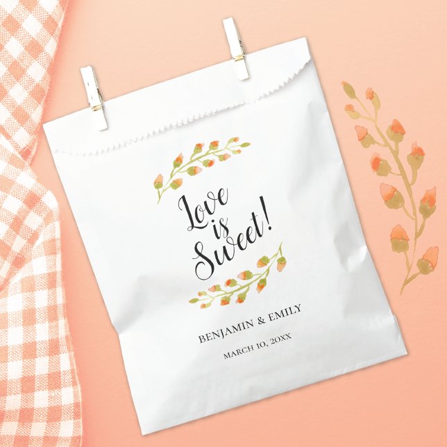 Love is Sweet Peach Floral Wedding Favor Bag (Creator Uploaded)