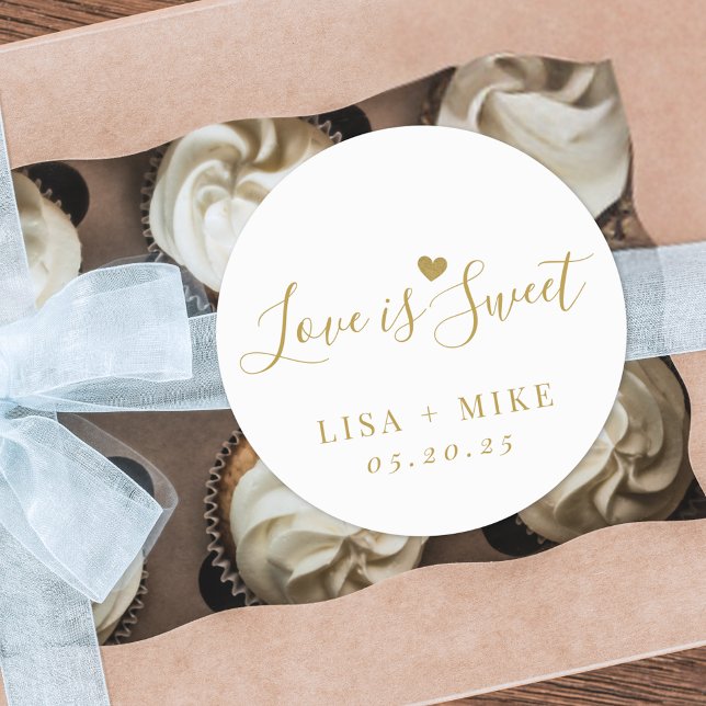 Love is Sweet Personalized Wedding Favor Classic Round Sticker (Creator Uploaded)