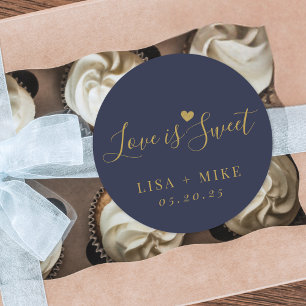 Love is Sweet Personalized Wedding Favor Navy Blue Classic Round Sticker