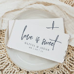 Love Is Sweet Personalized Wedding Hershey Bar Favors<br><div class="desc">Share a sweet treat with your guests with these personalized wedding favor chocolate bars. Design features "love is sweet" in modern handwritten script lettering,  with your names and wedding date beneath. Colorway: Navy,  a classic dark blue.</div>