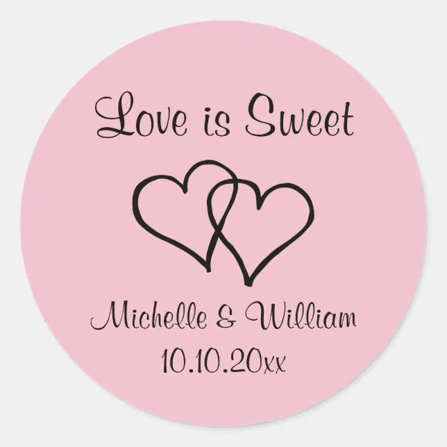 Love Is Sweet Personalized Wedding Party Favor Classic Round Sticker