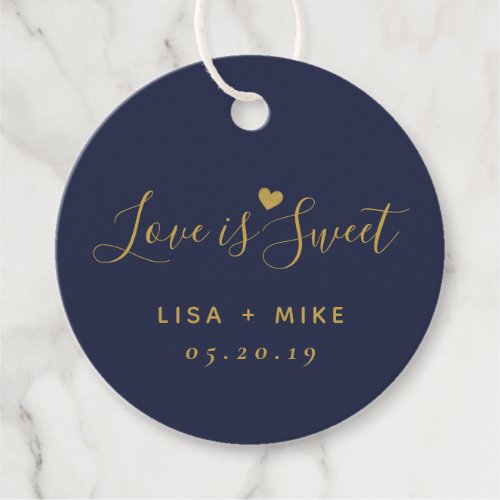 Love is Sweet Personalized Wedding Round Navy Blue Favor Tags