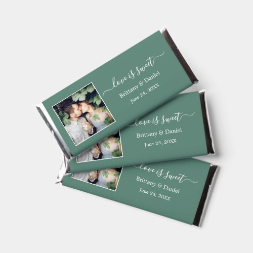 Love is Sweet Photo Wedding Eucalyptus Green Hershey Bar Favors