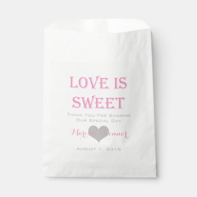 Love Is Sweet Pink and Silver Wedding Bags (Front)