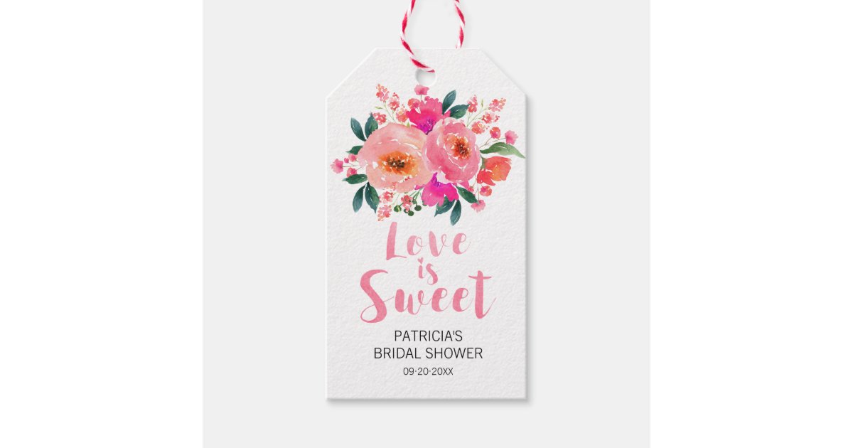 Love is Sweet Pink Floral Bridal Shower Favor Gift Tags | Zazzle