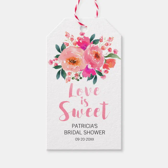 Love is Sweet Pink Floral Bridal Shower Favor Gift Tags | Zazzle