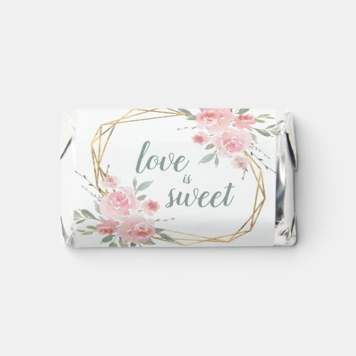 Love is Sweet Pink Floral Gold Frame Wedding Hersheys Miniatures