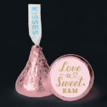 Love is Sweet Pink Gold Heart Script Wedding Hershey®'s Kisses®<br><div class="desc">Elegant, simple, and modern "Love is Sweet" wedding Hershey's Kisses chocolate candy favors feature a beautiful script typography design with scroll and heart accents. Personalize the custom monogram with the bride and groom couple's initials. Note, the light pink and gold colors can be updated to coordinate with your bridal shower...</div>