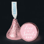 Love is Sweet Pink Heart Script Custom Wedding Hershey®'s Kisses®<br><div class="desc">Elegant, simple, and modern "Love is Sweet" wedding Hershey's Kisses chocolate candy favors feature a beautiful script typography design with scroll and heart accents. Personalize the custom monogram with the bride and groom couple's initials. Note, the light pink and white colors can be updated to coordinate with your bridal shower...</div>