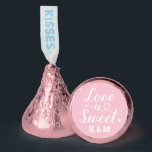 Love is Sweet Pink Heart Script Custom Wedding Hershey®'s Kisses®<br><div class="desc">Elegant, simple, and modern "Love is Sweet" wedding Hershey's Kisses chocolate candy favors feature a beautiful script typography design with scroll and heart accents. Personalize the custom monogram with the bride and groom couple's initials. Note, the light pink and white colors can be updated to coordinate with your bridal shower...</div>