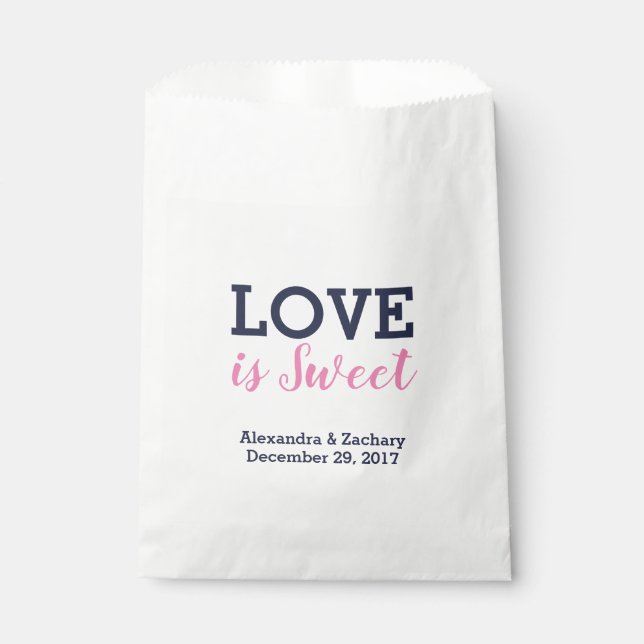 Love is Sweet Pink Navy Blue Wedding Candy Favor Bag (Front)