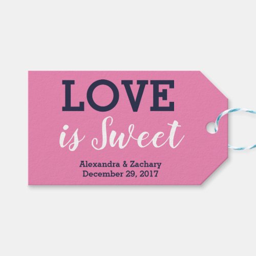 Love is Sweet Pink Navy Blue Wedding Candy Favor Gift Tags