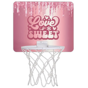 LOVE IS SWEET PINK VALENTINES GLITTER DRIP CUSTOM MINI BASKETBALL HOOP