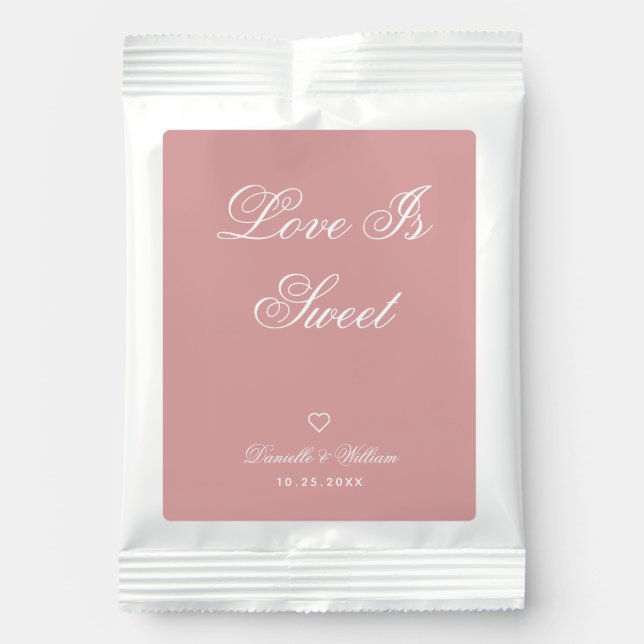 Love Is Sweet Pink Wedding Dusty Rose White Script Hot Chocolate Drink Mix (Front)