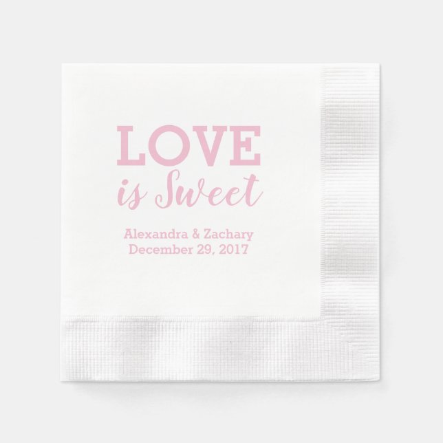 Love Is Sweet Pink Wedding Engagement Shower Party Napkins (Front)