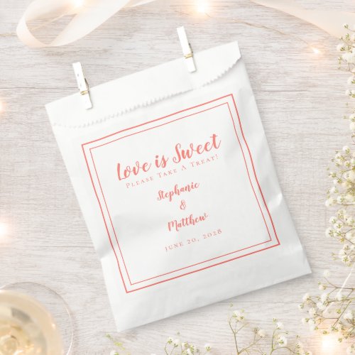 Love Is Sweet Please Take A Treat Coral Wedding Favor Bag