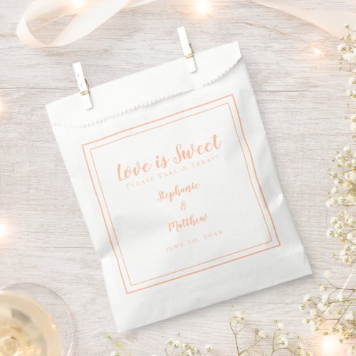 Love Is Sweet Please Take A Treat Peach Wedding Favor Bag