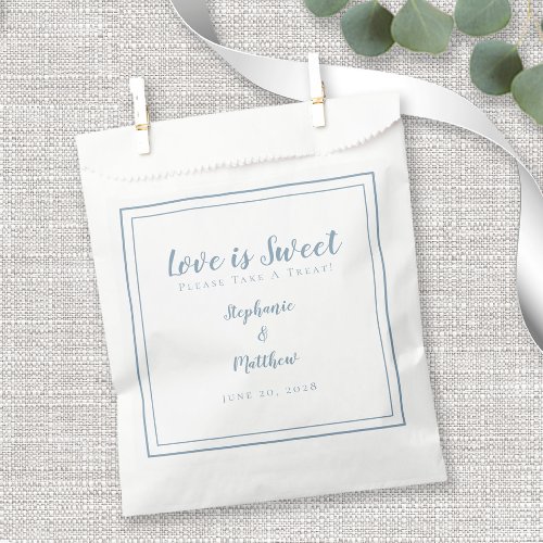 Love Is Sweet Please Take Treat Dusty Blue Wedding Favor Bag