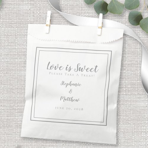 Love Is Sweet Please Treat Modern Gray Wedding  Favor Bag
