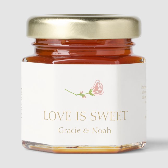 Love is Sweet | Pretty Floral Blush Rose Wedding Honey Jar Favors (Front)