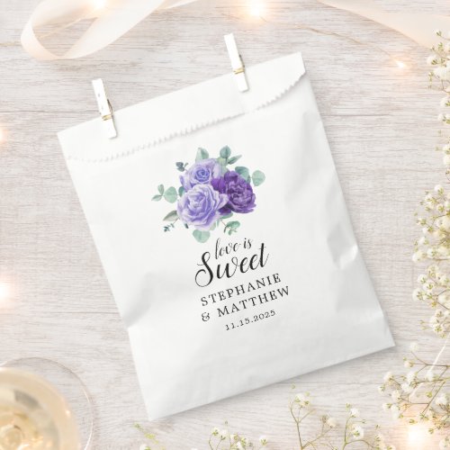 Love Is Sweet Purple Blooms Eucalyptus Wedding Favor Bag