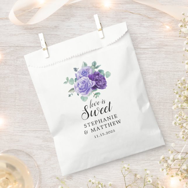 Love Is Sweet Purple Blooms Eucalyptus Wedding Favor Bag (Clipped)