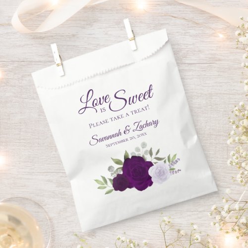 Love is Sweet Purple Roses Boho Floral Wedding Favor Bag